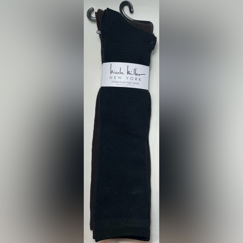 🆕Nicole Miller 3 Pairs Knee High Socks Black/ Brown